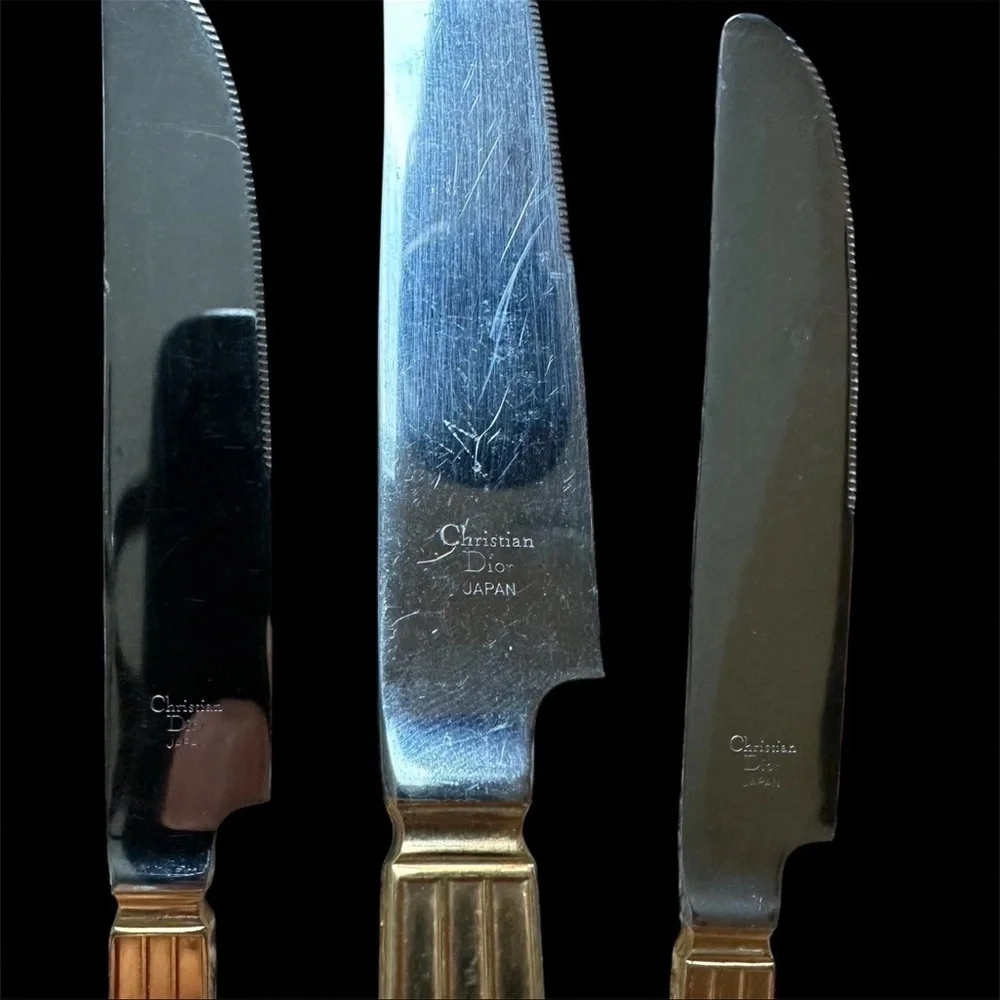 VTG Christian Dior Japan Gold Tone Dinner Knives Set of 5